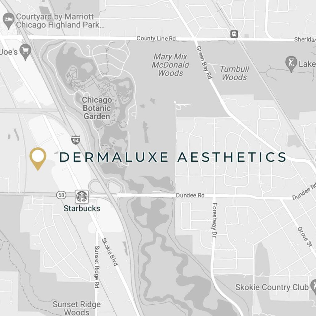 Clean, professional medical spa treatment room with neutral tones at Derma Luxe Aesthetics in Lake Forest